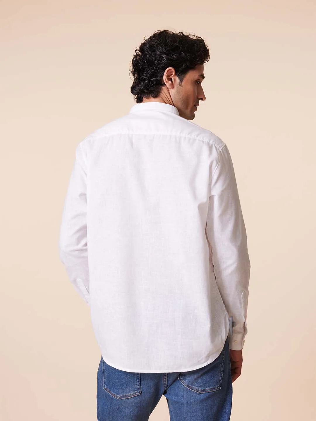 Patch Pocket Mandarin Kurta Style White Shirt - Root In