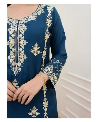 Peacock Blue Rayon Salwar Suit Set