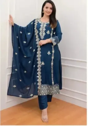 Peacock Blue Rayon Salwar Suit Set