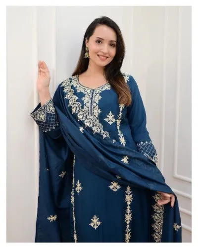 Peacock Blue Rayon Salwar Suit Set