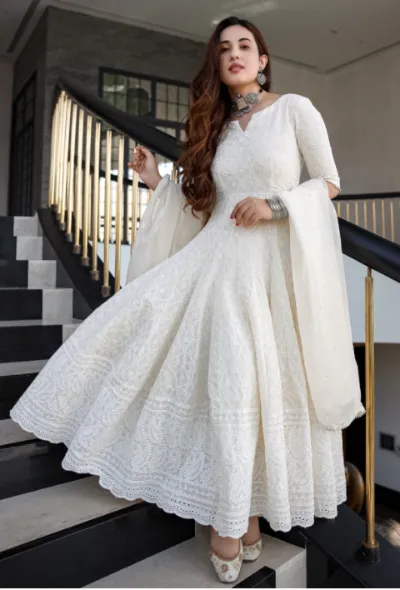 Pearl Ivory Anarkali Kurti Dupatta Set