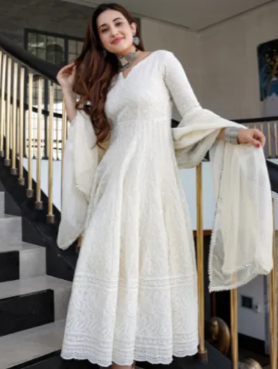 Pearl Ivory Anarkali Kurti Dupatta Set