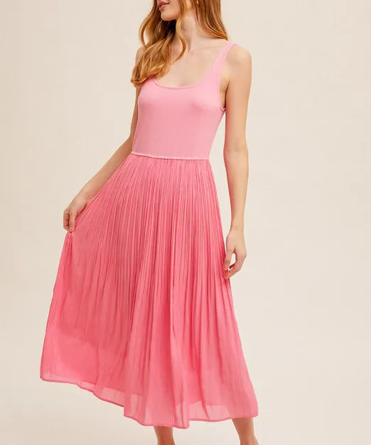 Pleated Skirt Tank Dress - Pink