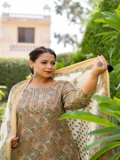 Plus Size Light Brown Cotton Printed Readymade Salwar Suit