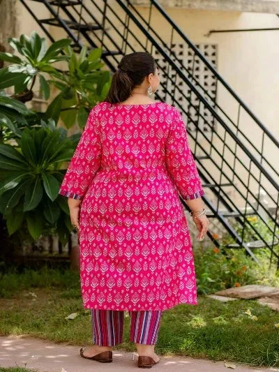 Plus Size Rani Pink Cotton Printed Readymade Salwar Suit