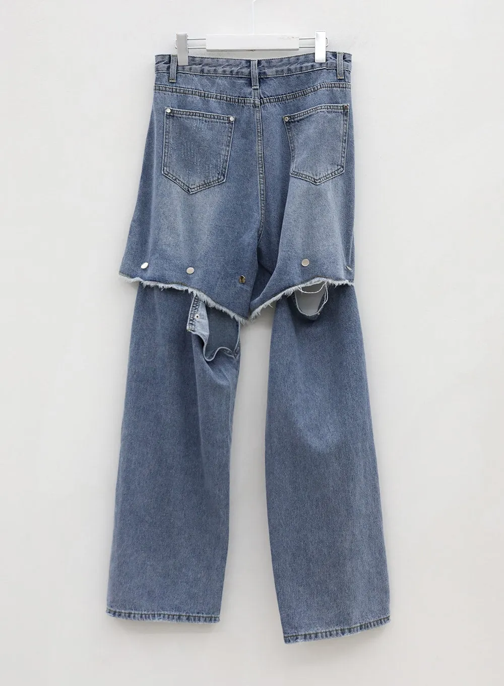 Removable Buttoned Wide Leg Denim Pants IU20