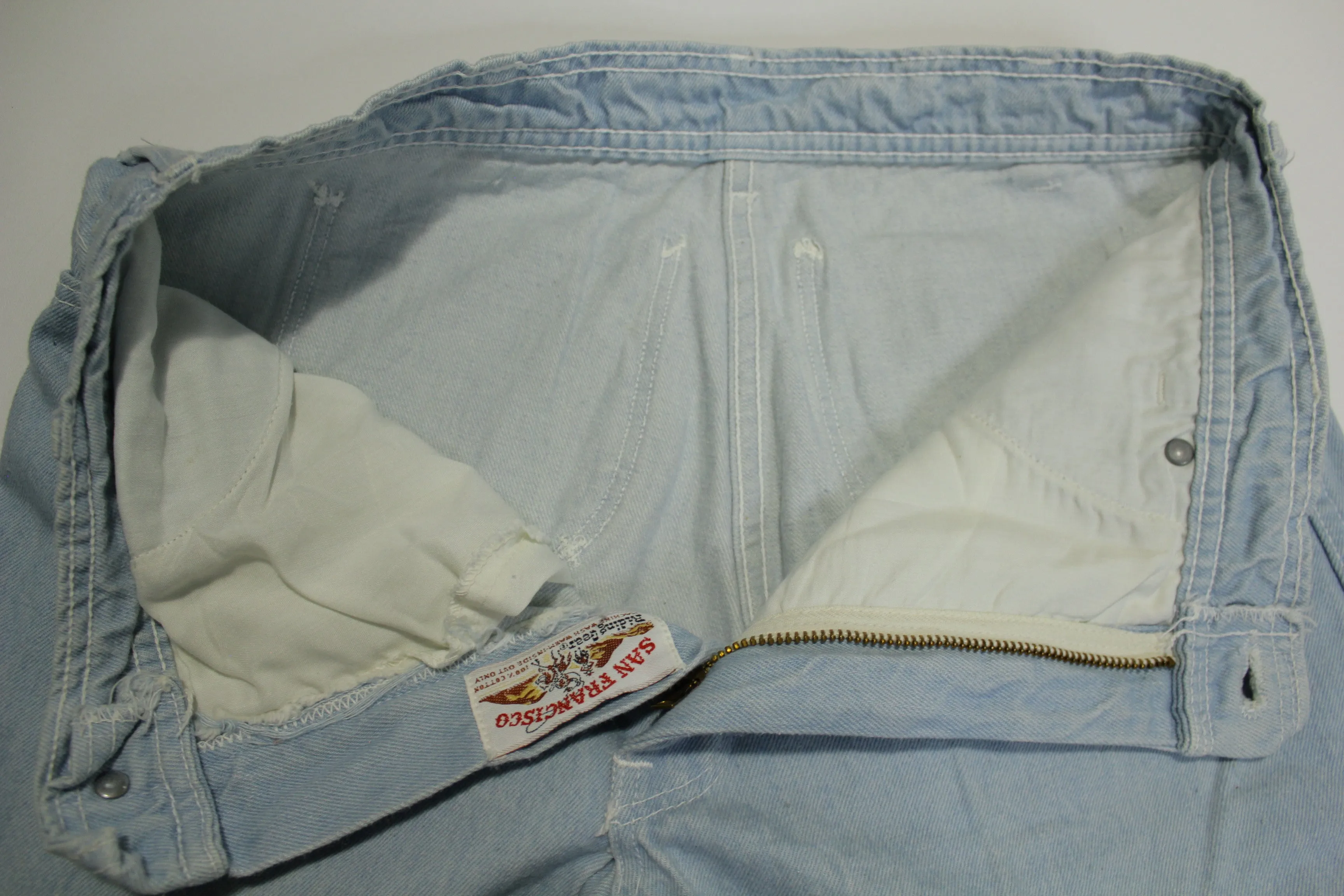 San Francisco Riding Gear Vintage 80's Light Wash Distressed Denim Blue Jeans