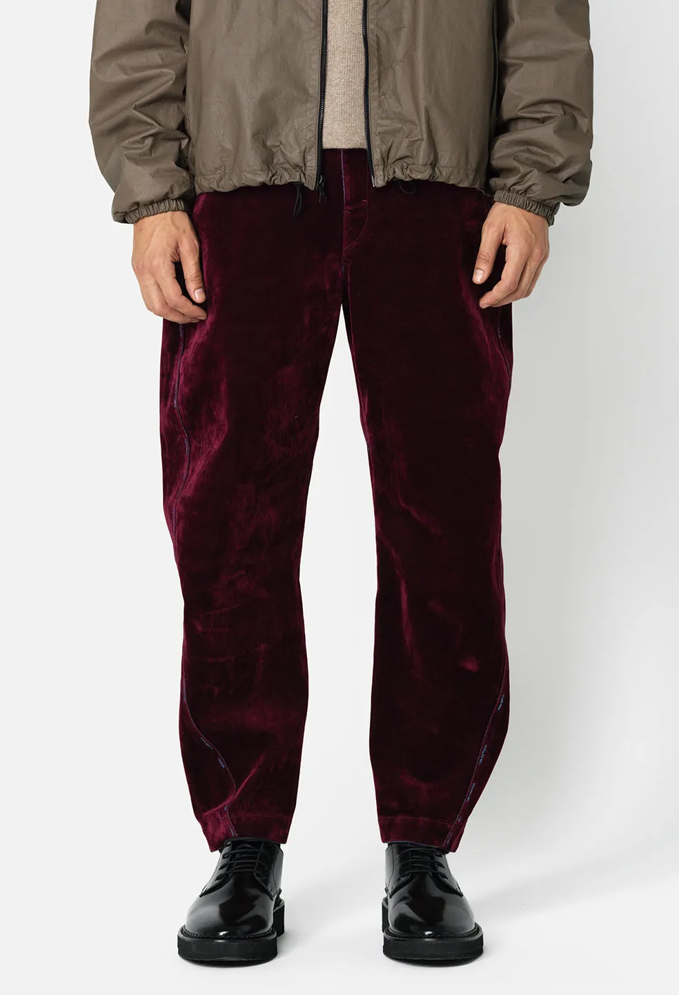 Sure! Here’s an optimized title for the product:

Crushed Velvet Burgundy Sendai Trousers - Chic & Stylish Luxe Comfort

This title includes modifiers that highlight the material and style to attract customers.