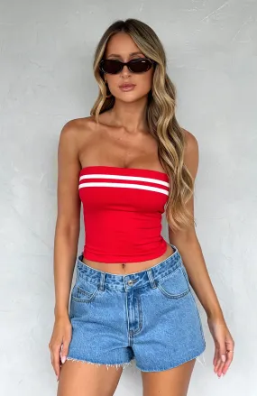 Womens Red Strapless Caught Up Top - Elegant and Trendy Design