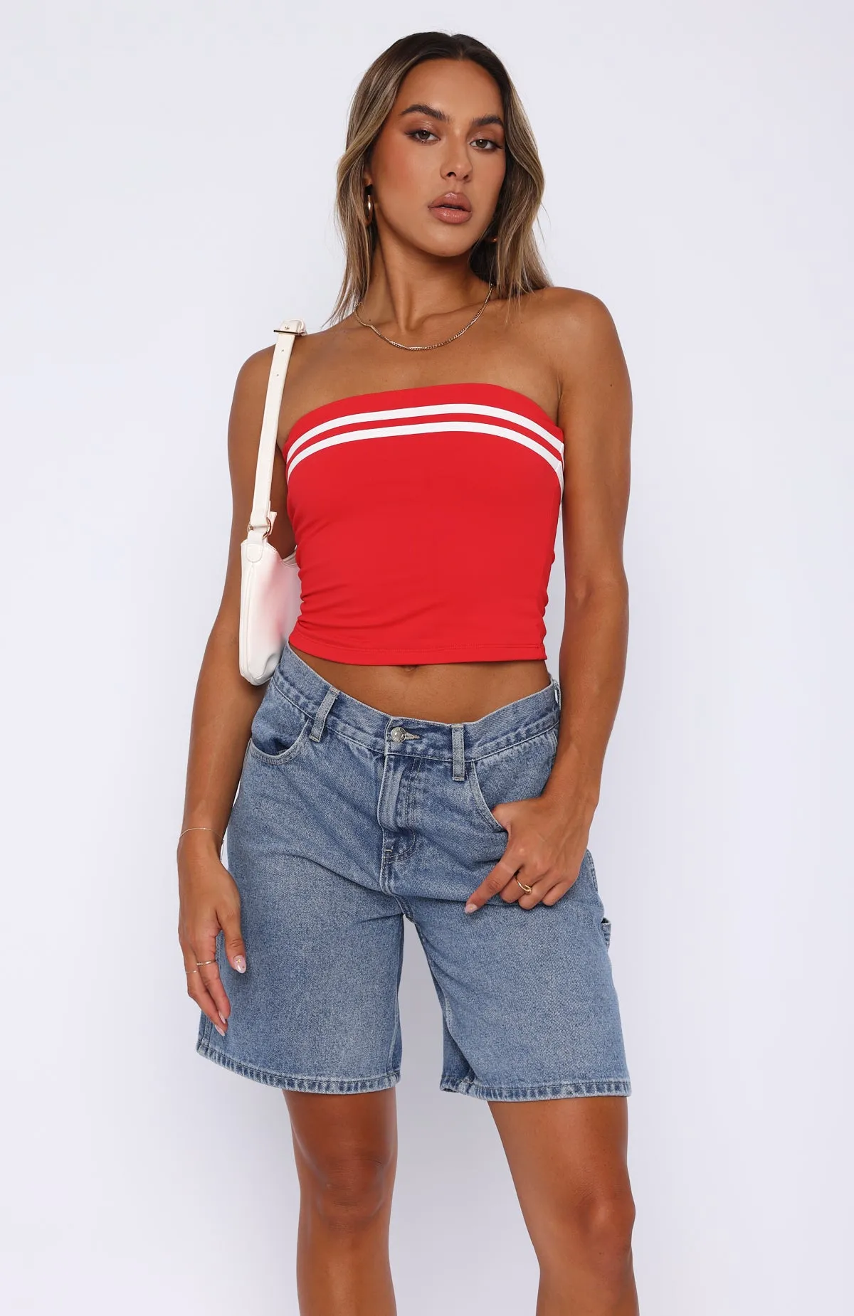 Womens Red Strapless Caught Up Top - Elegant and Trendy Design