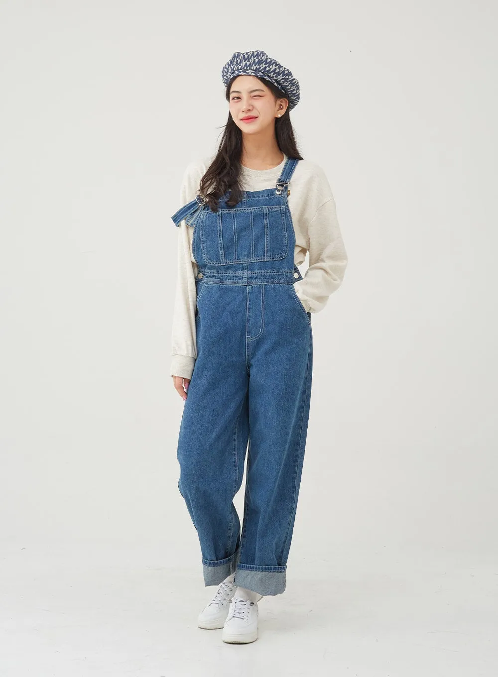 Side Button Denim Overall Pants BG24