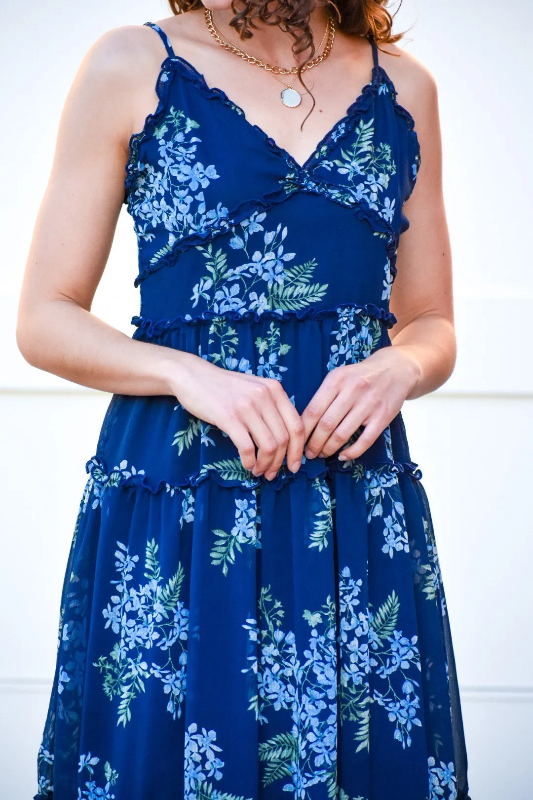 Silence Navy Floral Midi Dress