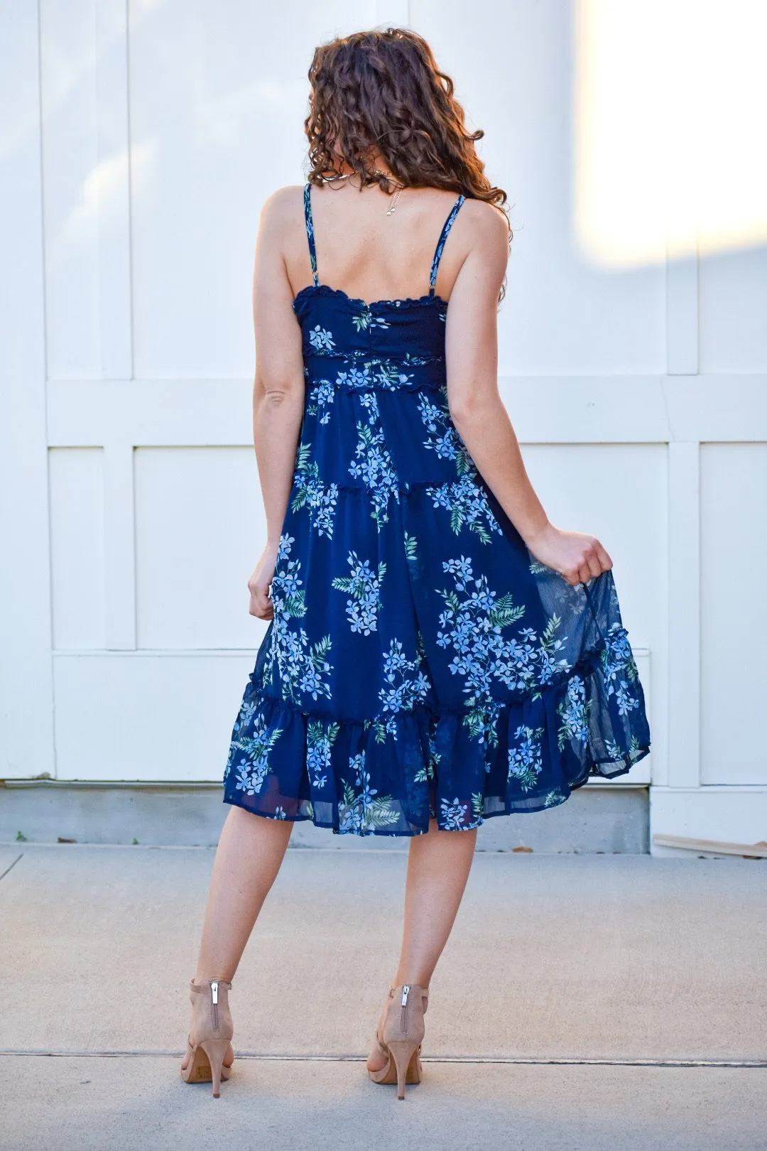 Silence Navy Floral Midi Dress