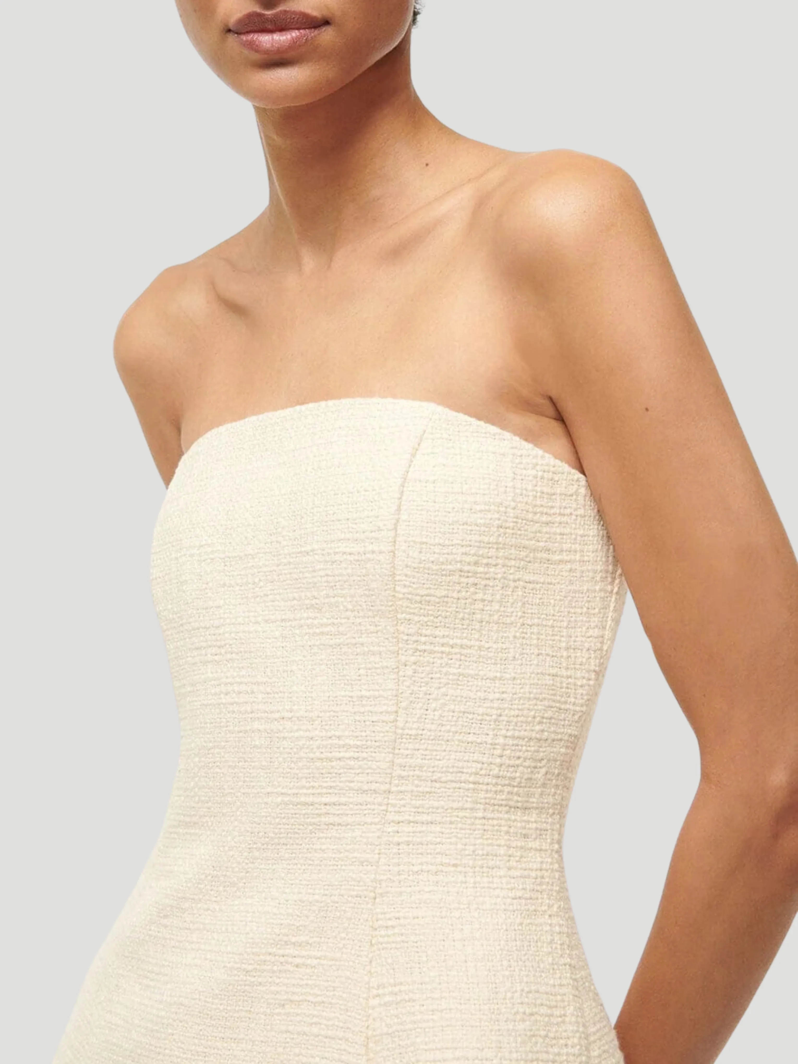 Silvia Strapless Frayed Cotton-Tweed Top