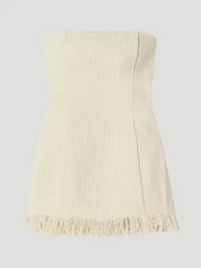 Silvia Strapless Frayed Cotton-Tweed Top