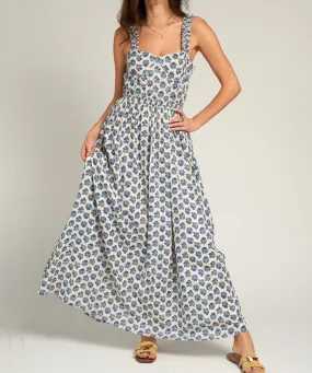 Sleeveless Maxi Dress with Open Back Detail - Blue/Ivory