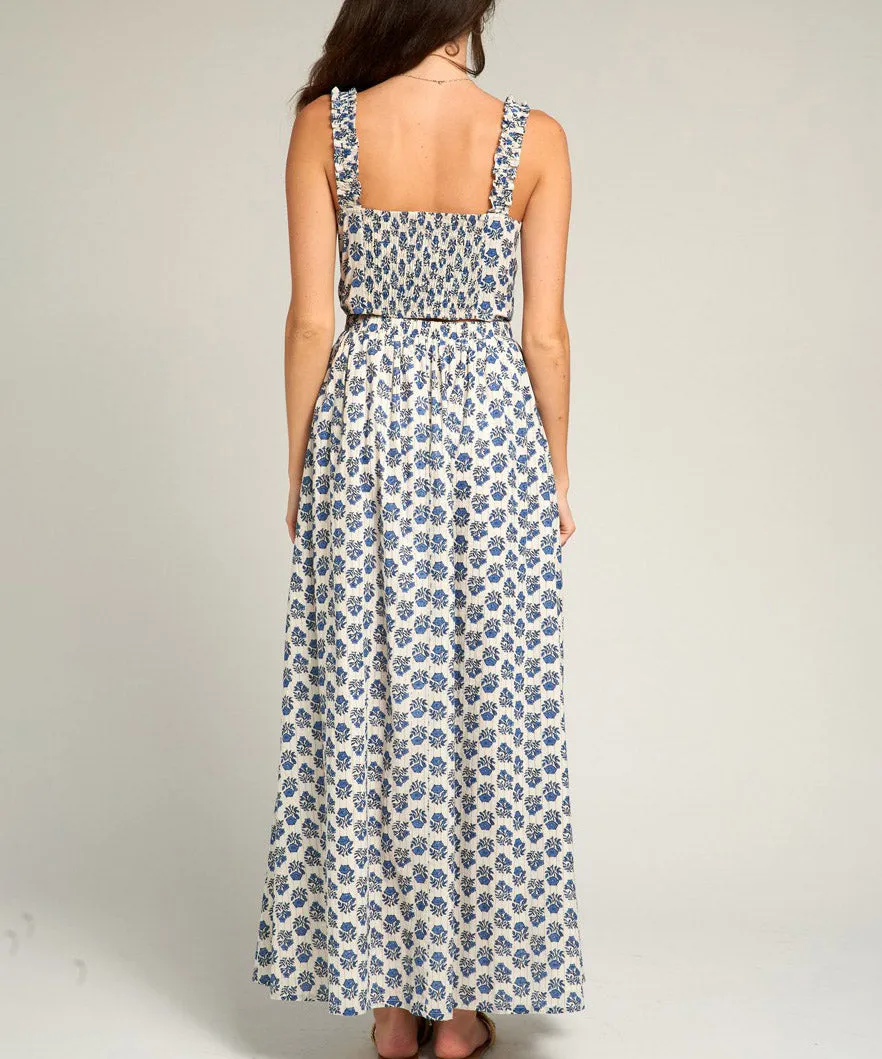 Sleeveless Maxi Dress with Open Back Detail - Blue/Ivory