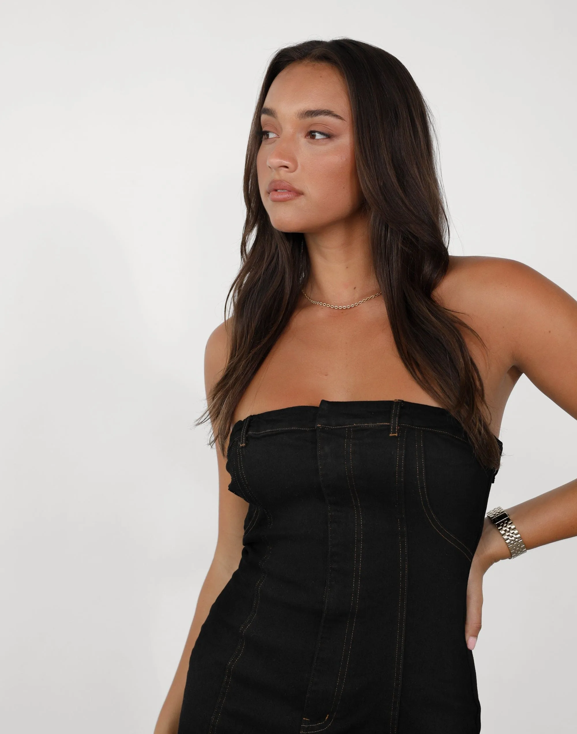 Sophea Mini Dress (Black Denim)