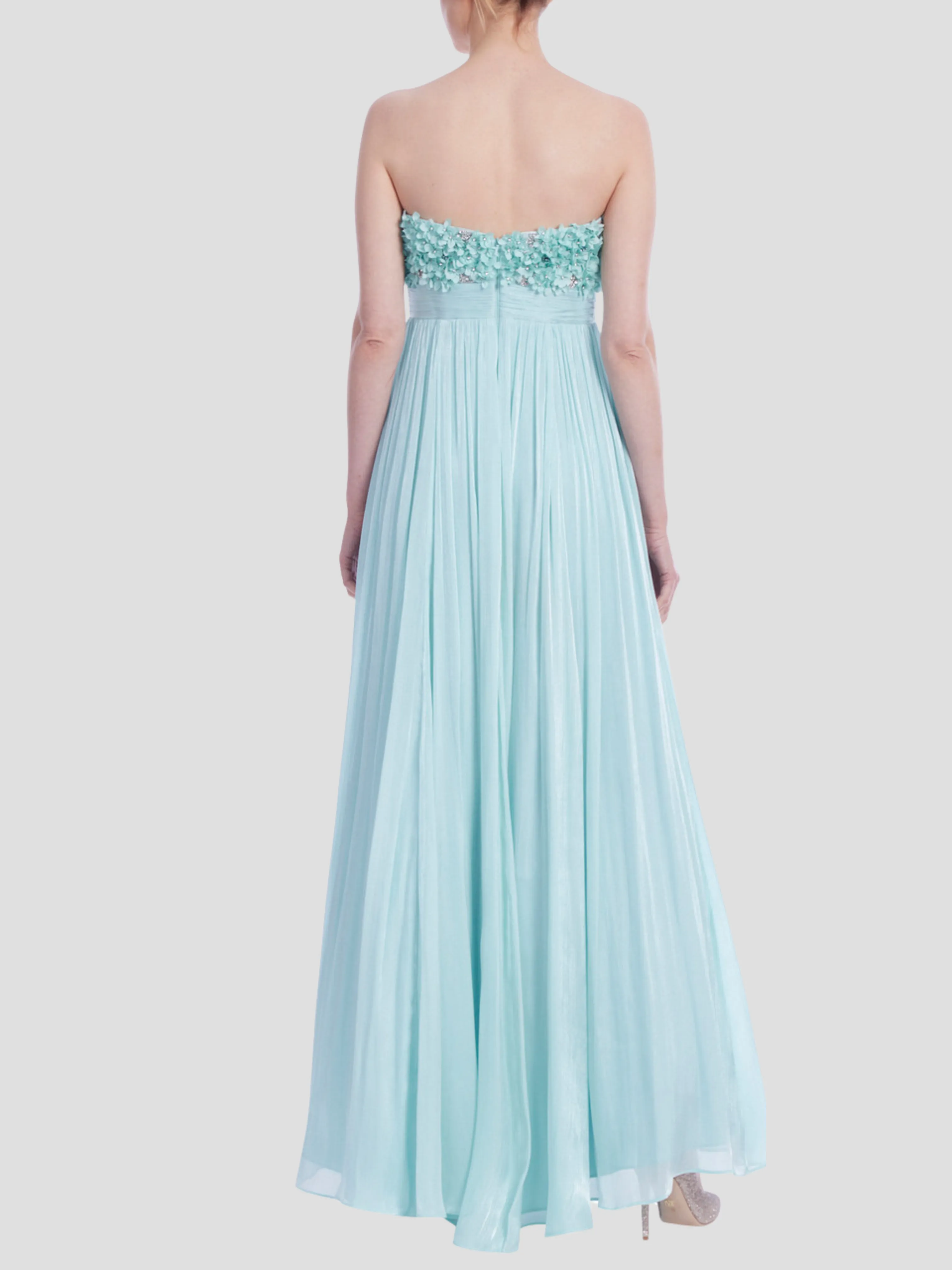 Strapless Chiffon Gown with Floral Bodice