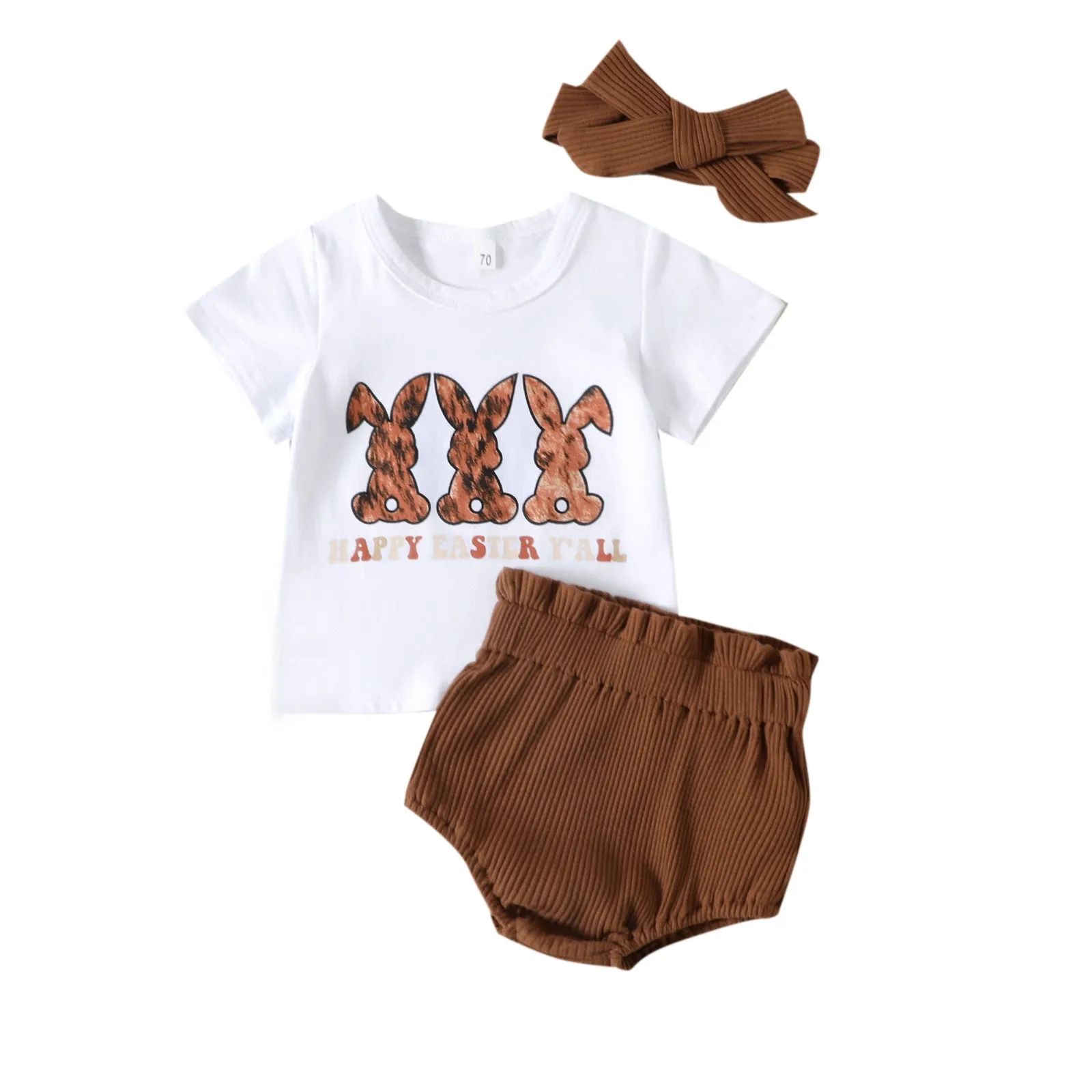 Summer 2023 Children's Clothing Animal Print Short Sleeve fart Pants Easter Three Piece Set