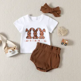 Summer 2023 Children's Clothing Animal Print Short Sleeve fart Pants Easter Three Piece Set