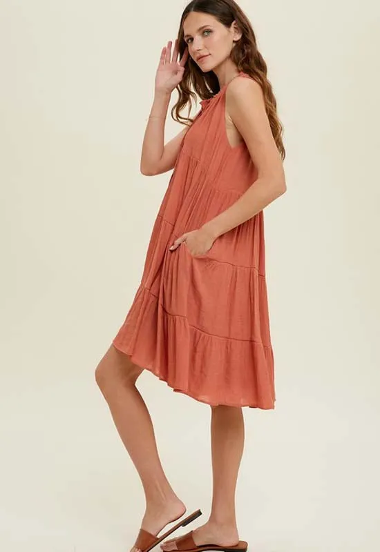 Tiered Mini Dress - Brick